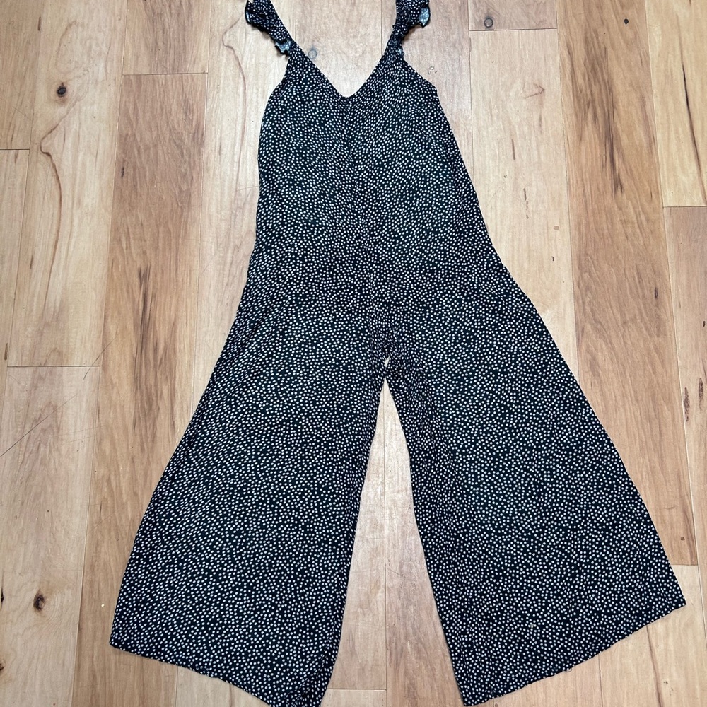 Elan Ditsy Floral Wide Leg Black and White Jumpsuit
